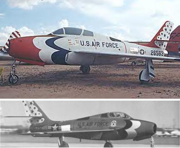 F-84F in Thunderbird colors on tarmac