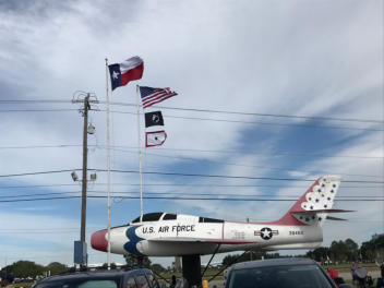 F-84F with Texas flag and POW/MIA flag at Post 490
