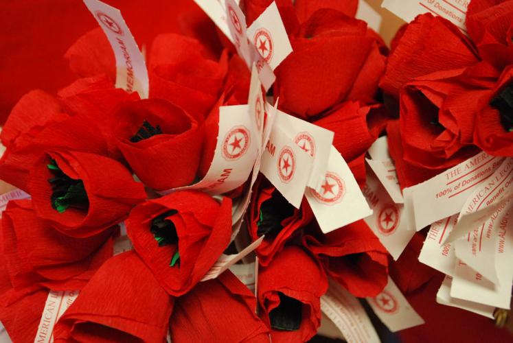 ALA handmade poppies with donation tags